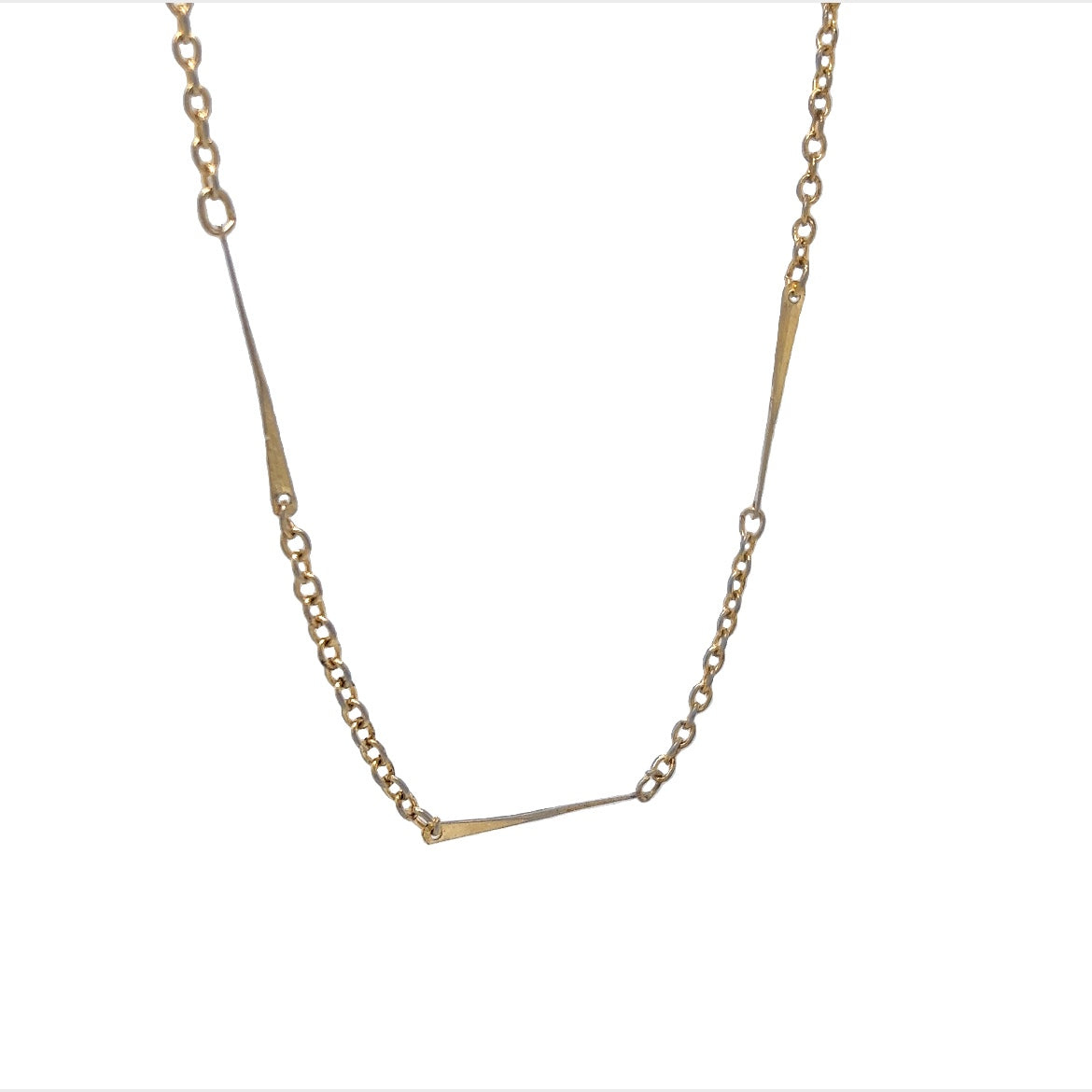 20 Inch Mid-Century Bar Chain Necklace in 14k Yellow Gold