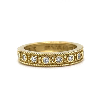 Textured Bezel Set Diamond Eternity Stacking Ring in 18k Gold