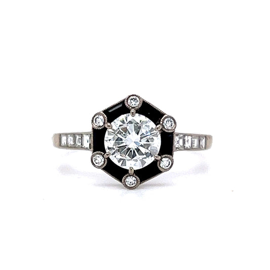 .80 Diamond & Onyx Engagement Ring in 18k White Gold
