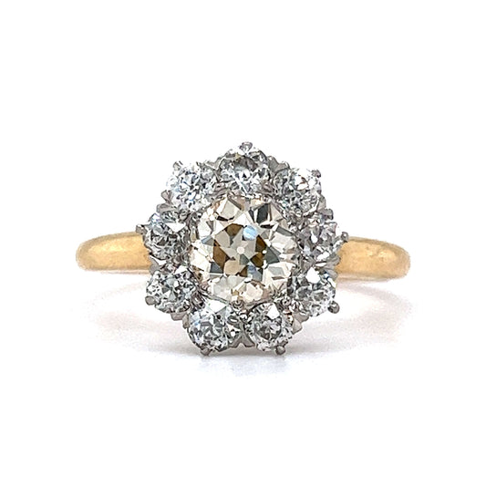 .95 Victorian Diamond Halo Engagement Ring in 14k & Platinum