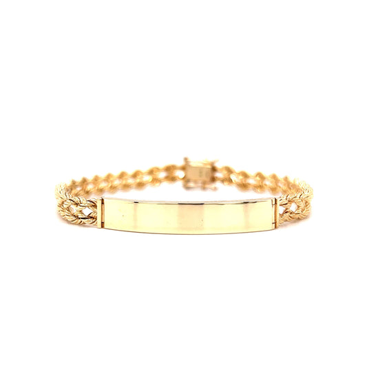 Braided Chain ID Tag Bracelet in 14k Yellow Gold