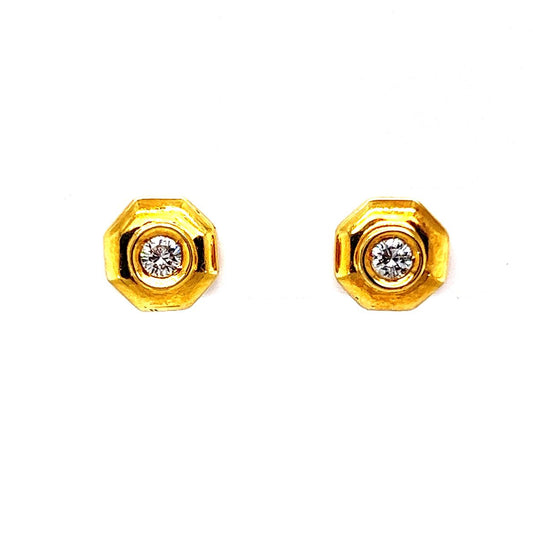 Geometric Bezel Set Diamond Stud Earrings in 18k Yellow Gold