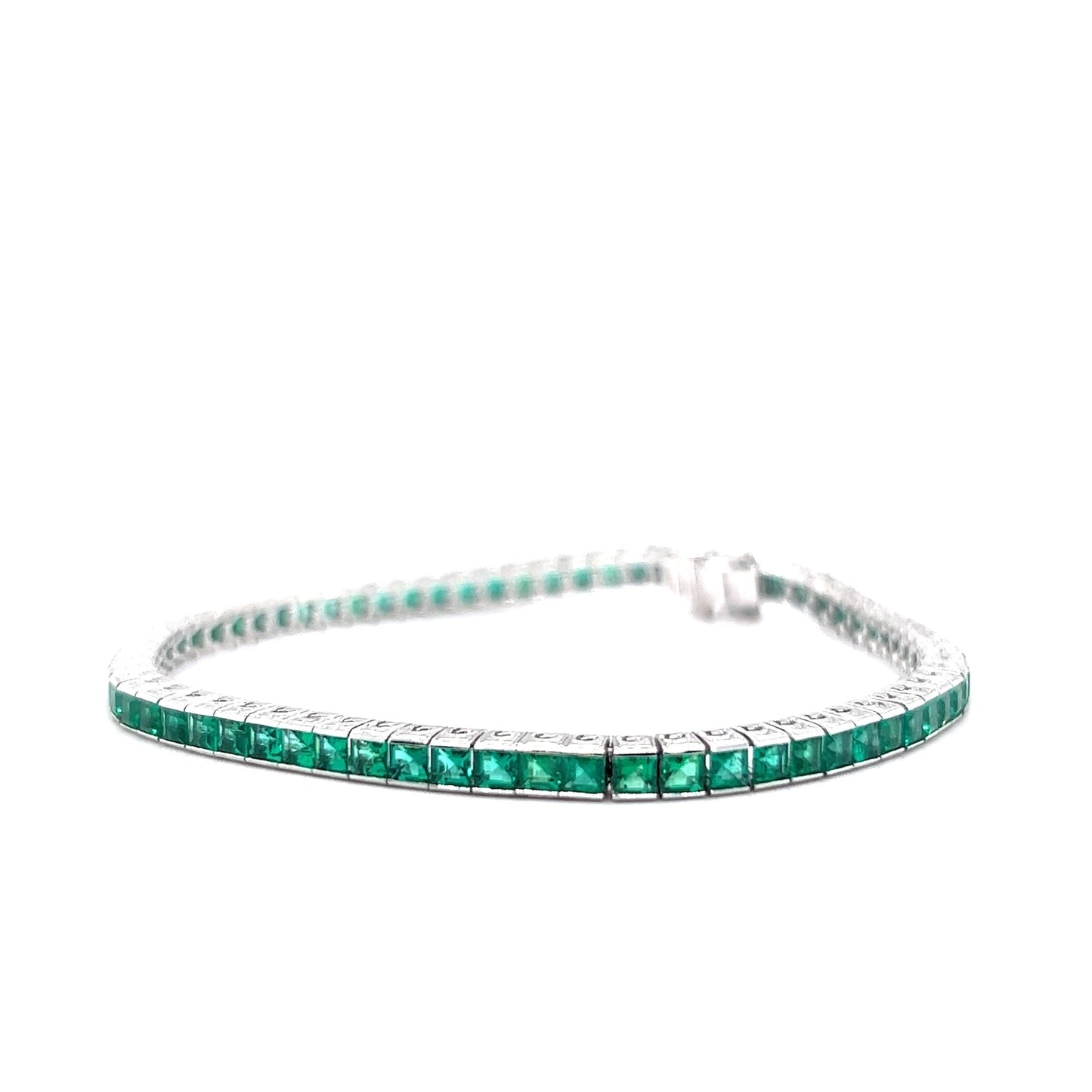 Square Cut Emerald Tennis Bracelet in Platinum