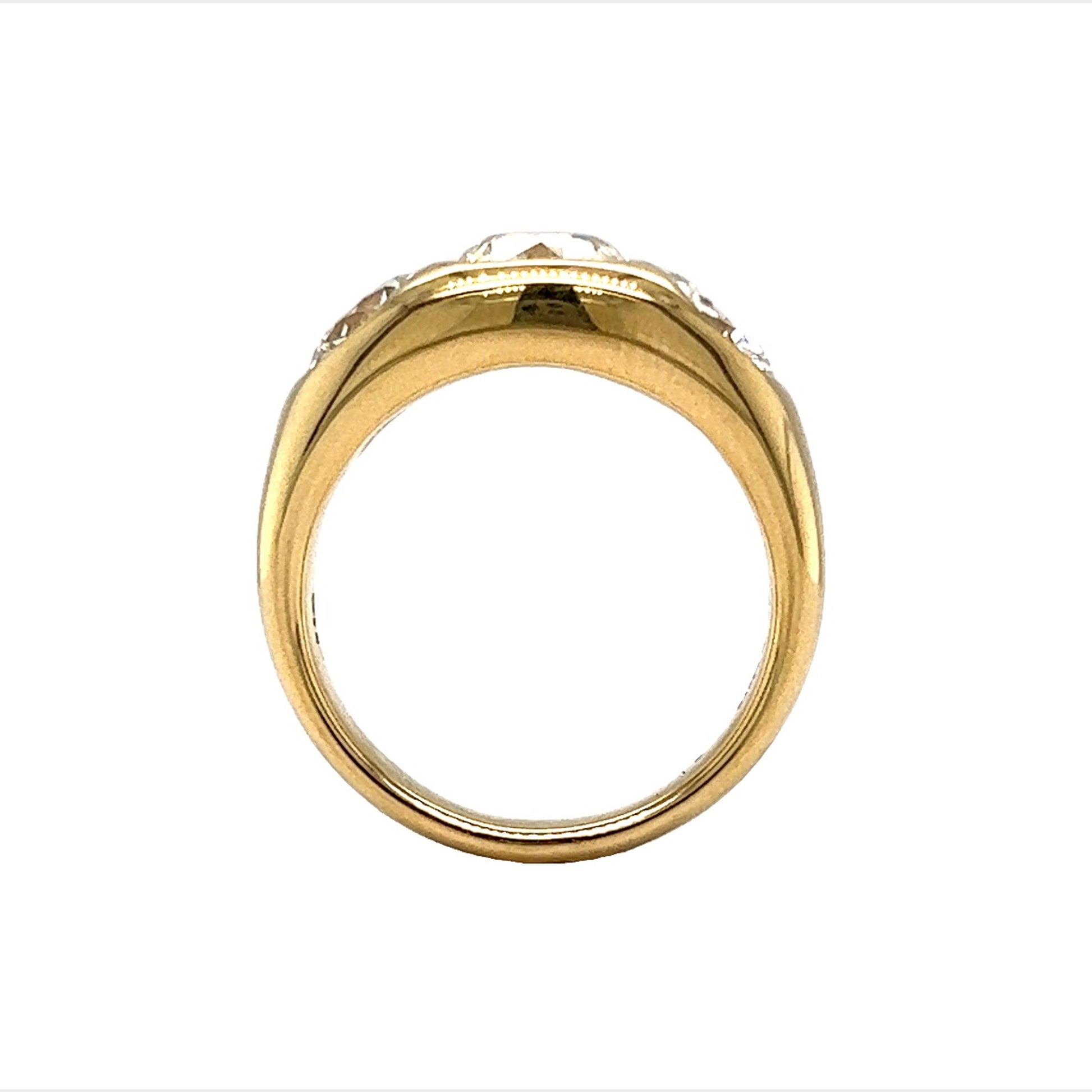 3.23 Three Stone Flush Set Diamond Cocktail Ring in 18k Yellow Gold