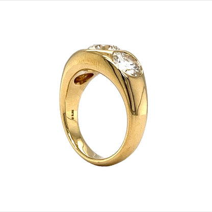 3.23 Three Stone Flush Set Diamond Cocktail Ring in 18k Yellow Gold