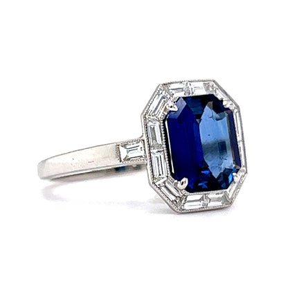 2.05 Sapphire & Diamond Halo Engagement Ring in Platinum