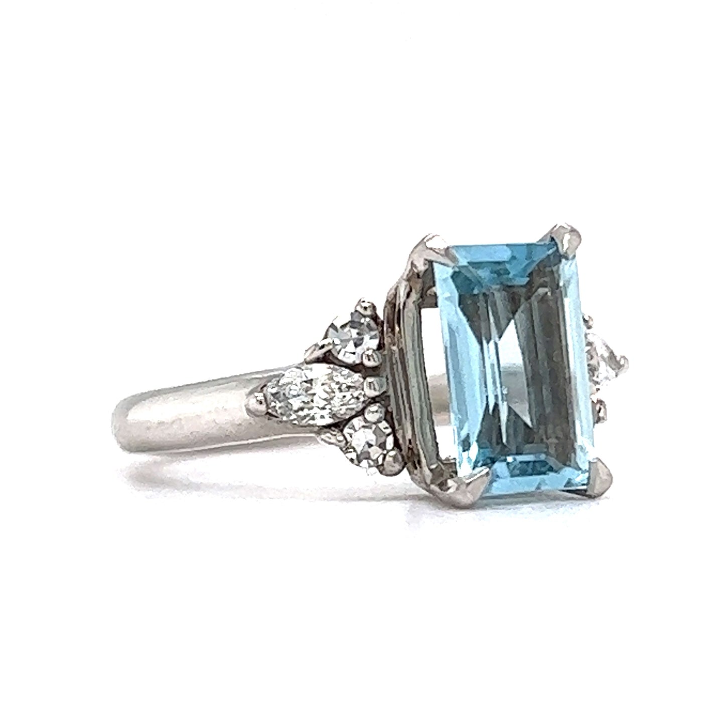 Vintage Inspired Aquamarine & Diamond Ring in Platinum