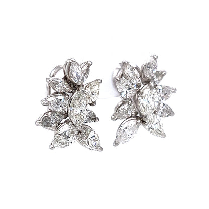 Pear & Marquise Diamond Cluster Stud Earrings in Platinum