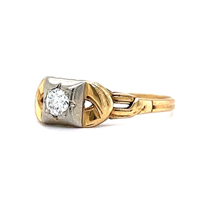 Two Tone Diamond Ring Retro 1940's in 14k Yellow Gold