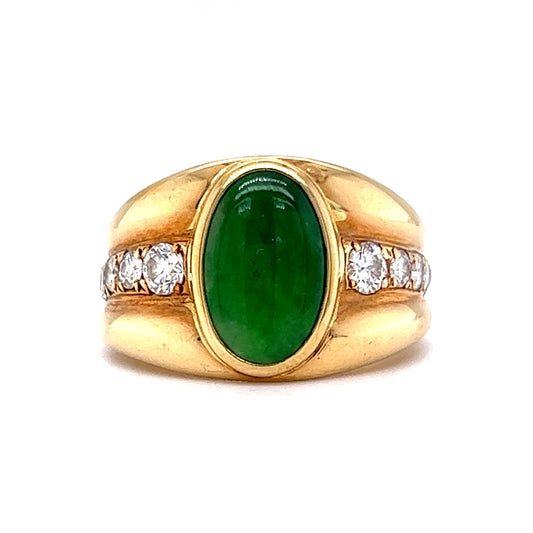 Vintage Inspired Jade & Diamond Ring in 18k Yellow Gold