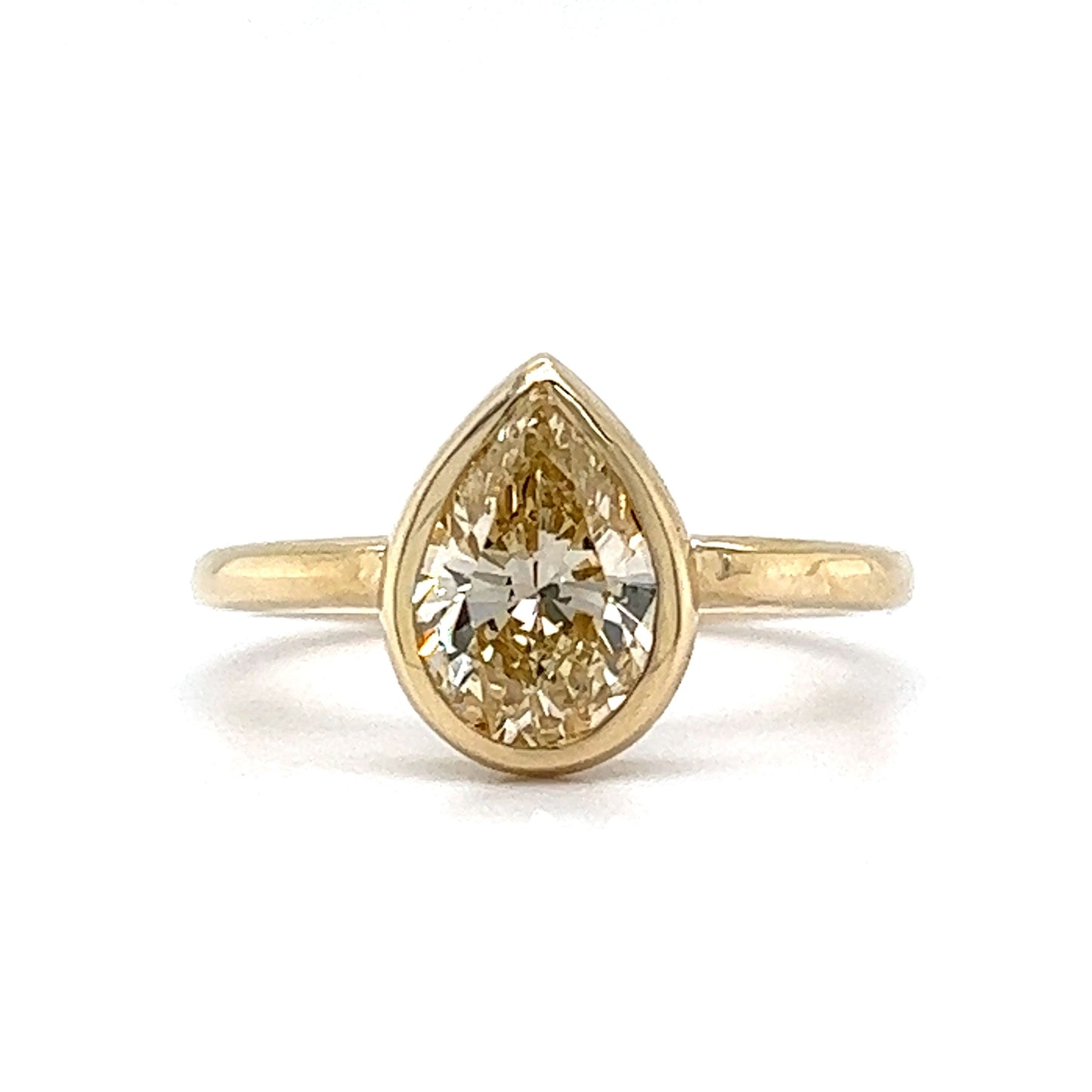 1.51 Light Yellow Pear Cut Diamond Engagement Ring in 14k Yellow Gold