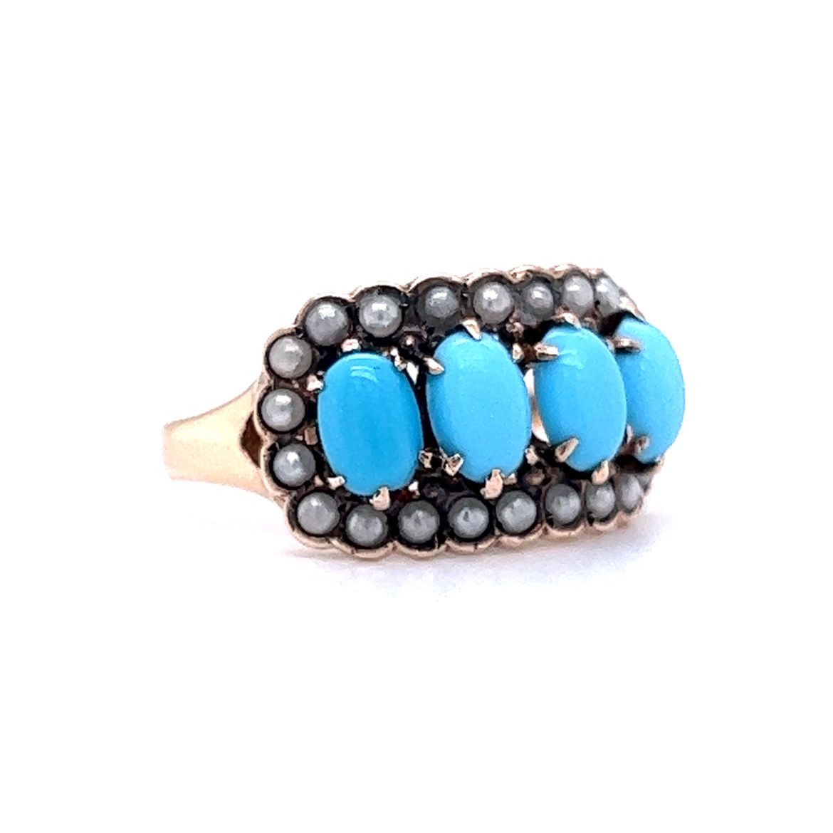 Victorian Cabochon Turquoise Ring 10k Yellow Gold