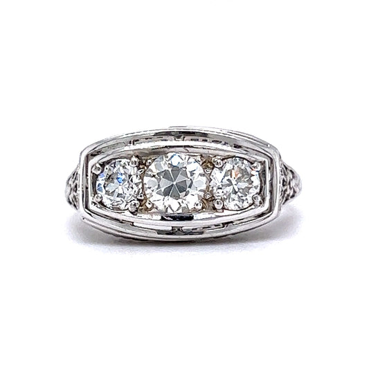 Vintage Deco Three Stone Diamond Ring in 18k White Gold