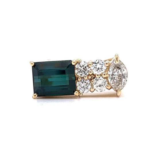 Green Tourmaline & Diamond Cluster Cocktail Ring in 18k Yellow Gold