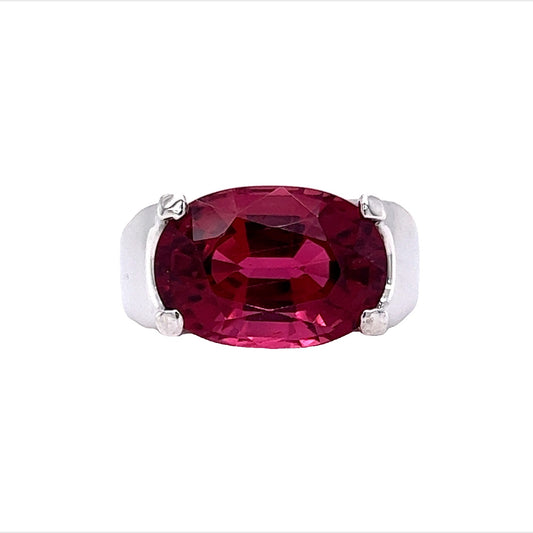 7 Carat Oval Cut Rubellite Tourmaline Cocktail Ring in 18k White Gold