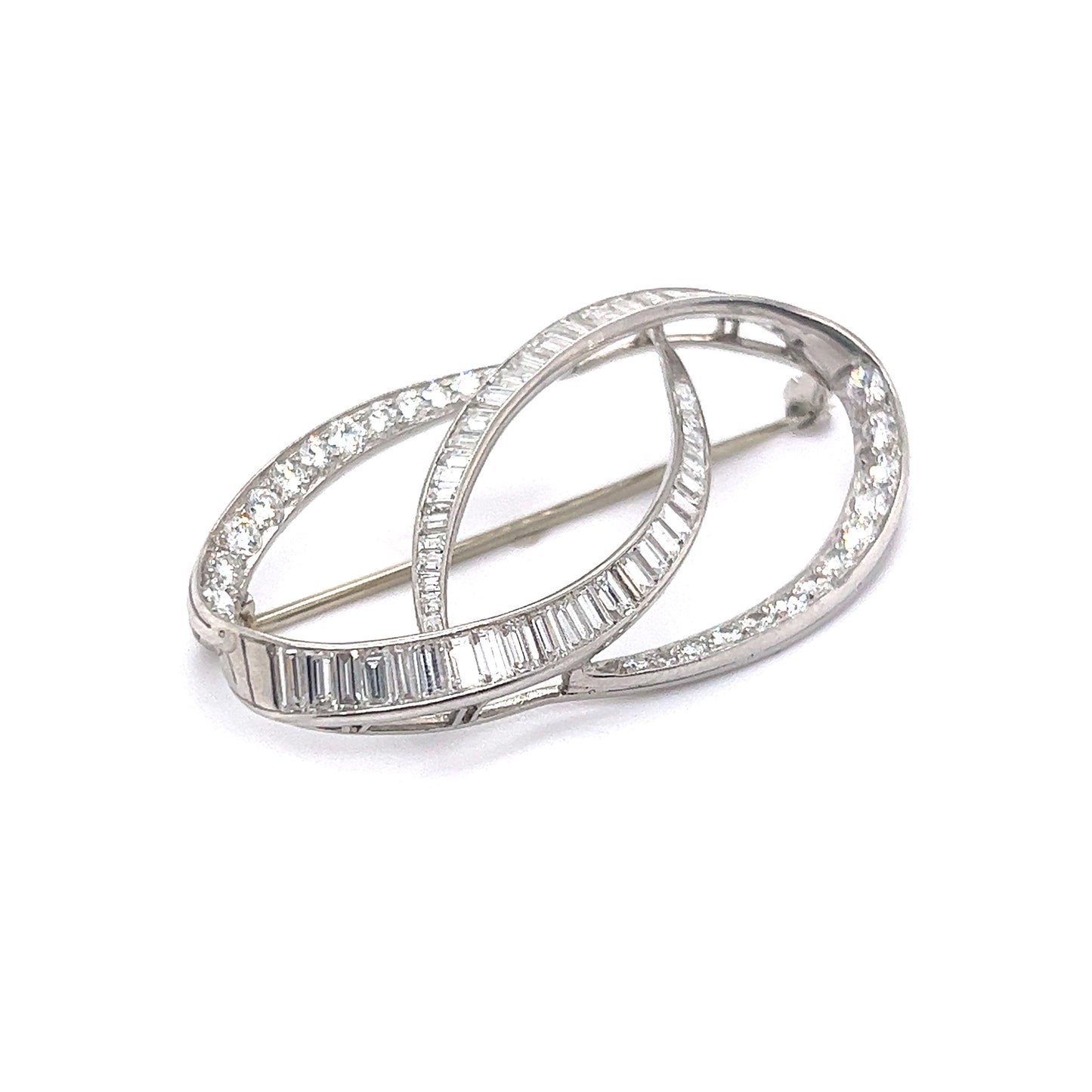 Mid-Century Brooch w/Round, Baguette, & Asscher Cut Diamonds