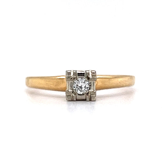 Vintage .08 Transitional Cut Diamond Engagement Ring in 14k Yellow Gold