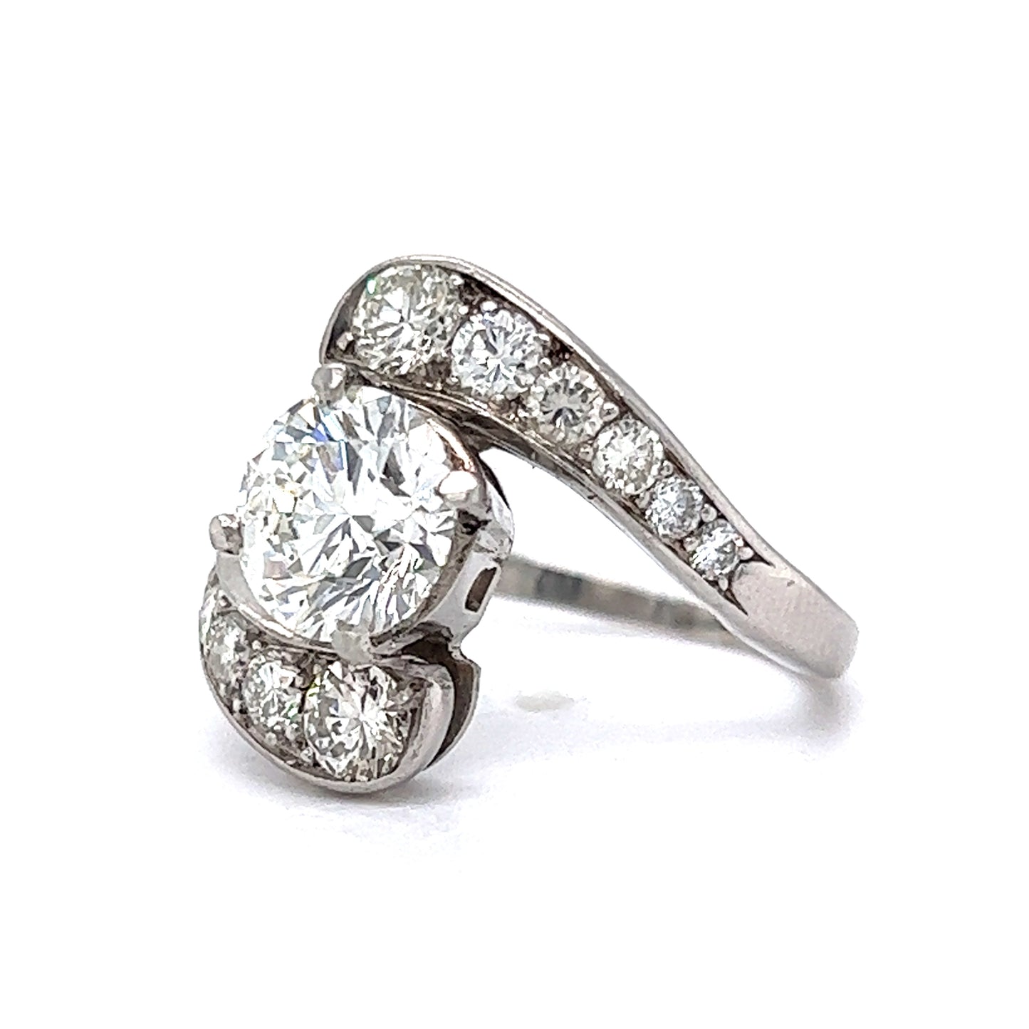 Mid-Century Bypass Diamond Engagement Ring in Platinum