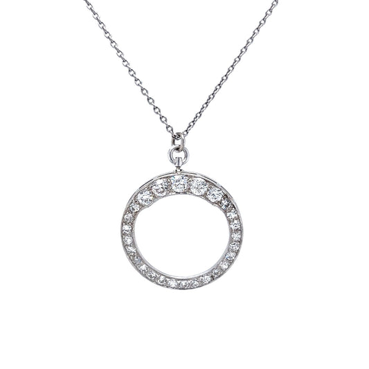 Art Deco Diamond Pendant Necklace in 14k White Gold