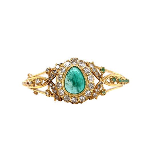 3.39 Vintage Emerald & Diamond Bangle Bracelet in 14k Yellow Gold