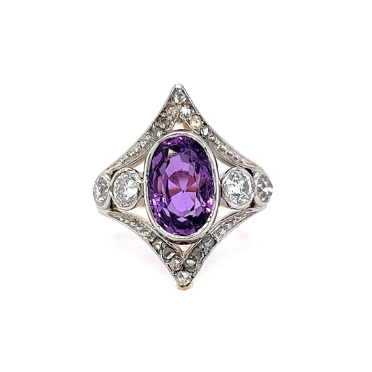 3.67 Vintage Edwardian Pink Sapphire & Diamond Right Hand Ring