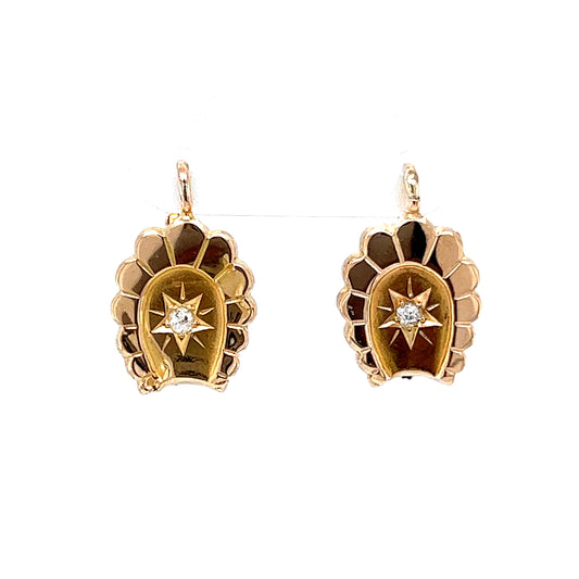 Victorian Inspired Diamond Drop Earrings in 14k Yellow Gold