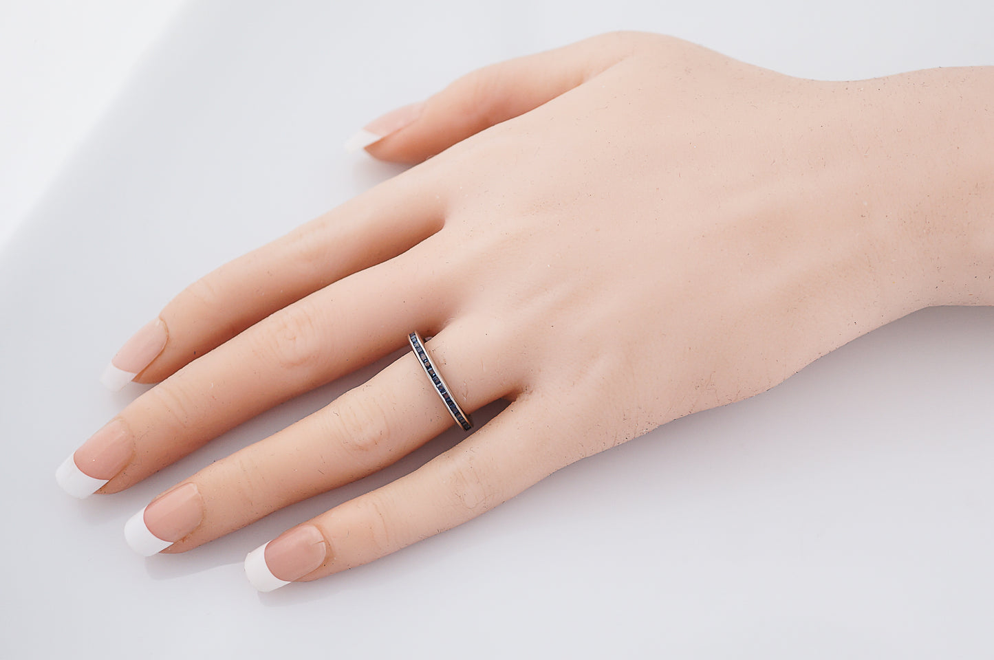 Eternity Wedding Band Modern 1.17 Square Cut Sapphire in 14k White Gold