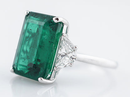 Right Hand Ring Modern 10.02 GIA Octagonal Step Cut Emerald & 1.24 Half moon Cut Diamonds in 14k White Gold