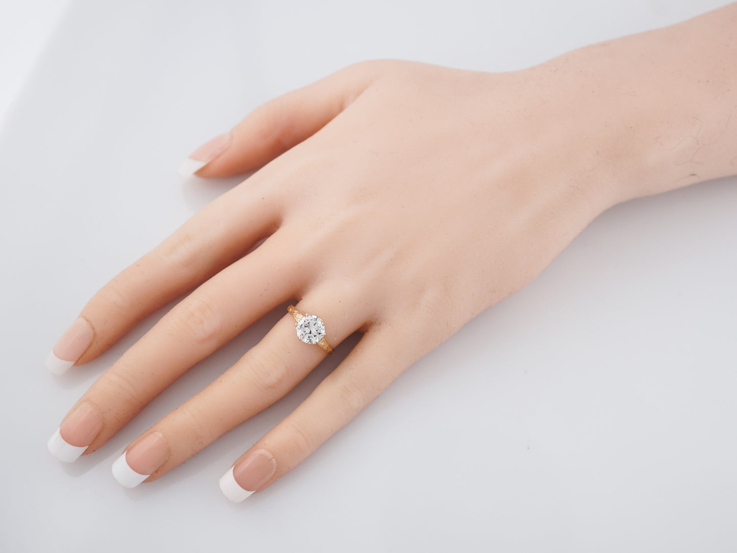 Antique Engagement Ring Victorian 1.22 Round Brilliant Cut Diamond in 14k Yellow Gold