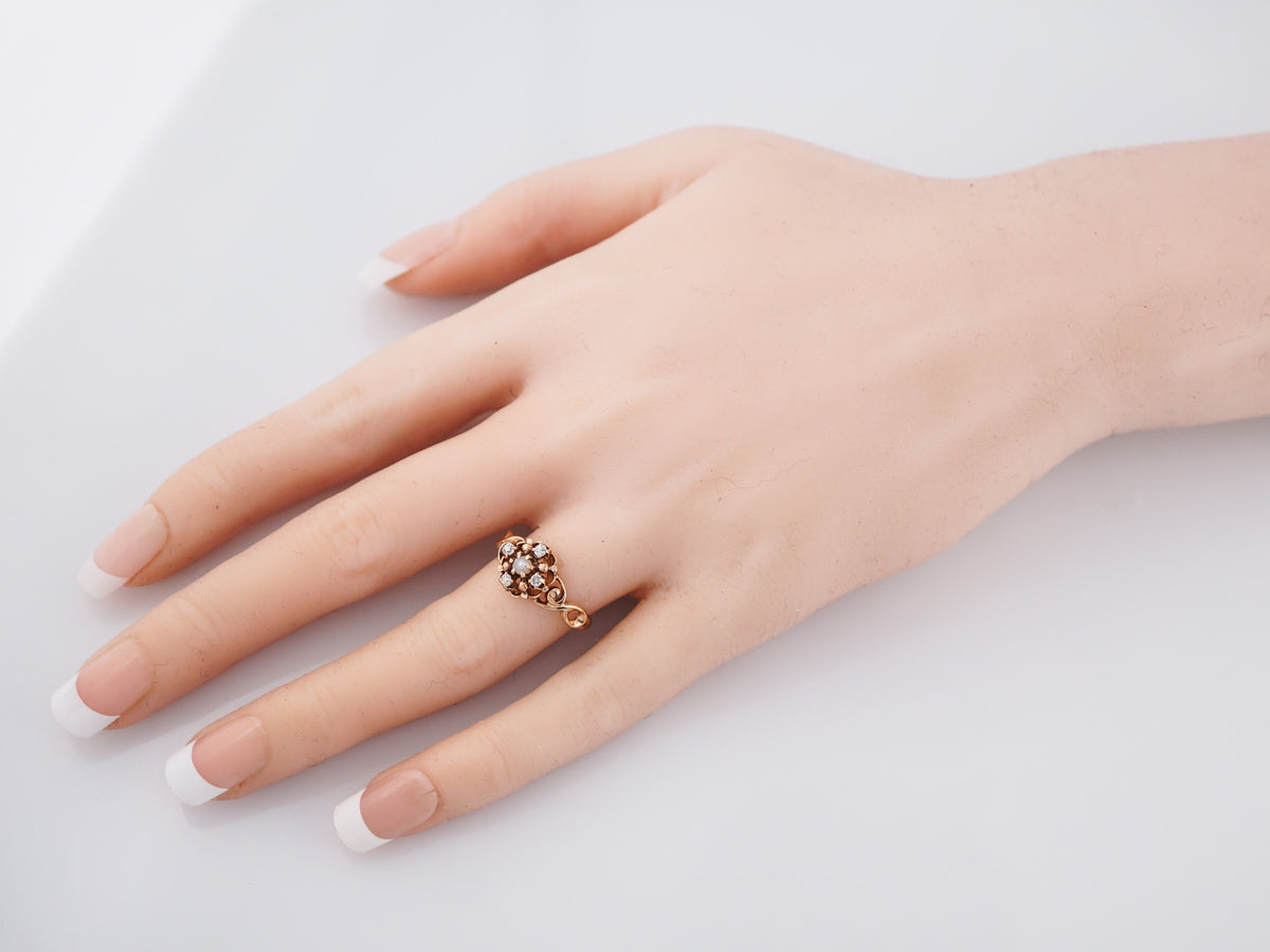 Antique Engagement Ring Victorian Pearl & .12 Old Mine Cut Diamonds in 14K Rose Gold