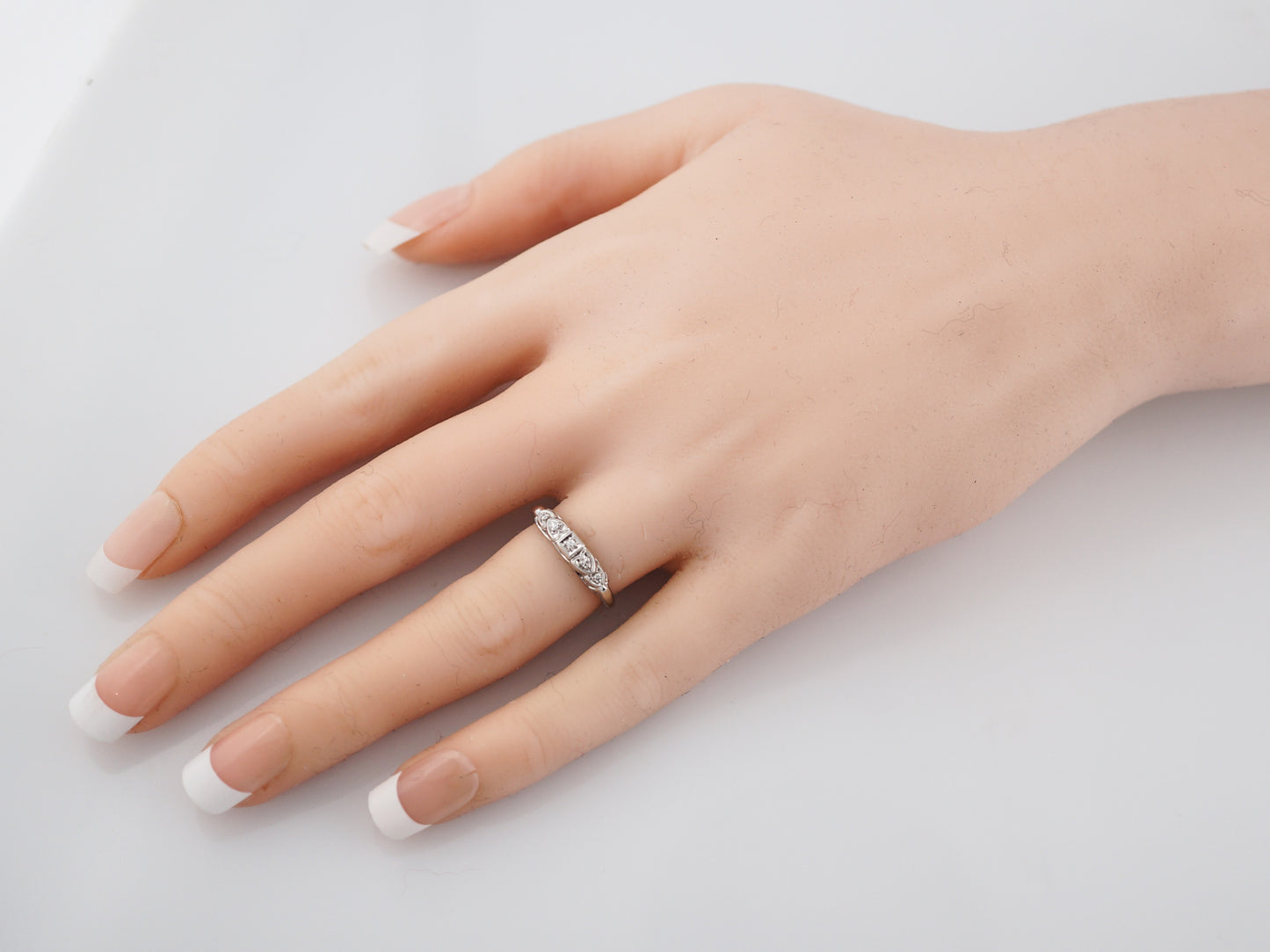 Vintage Wedding Band Mid-Century .13 Single Cut Diamonds in 14K White Gold