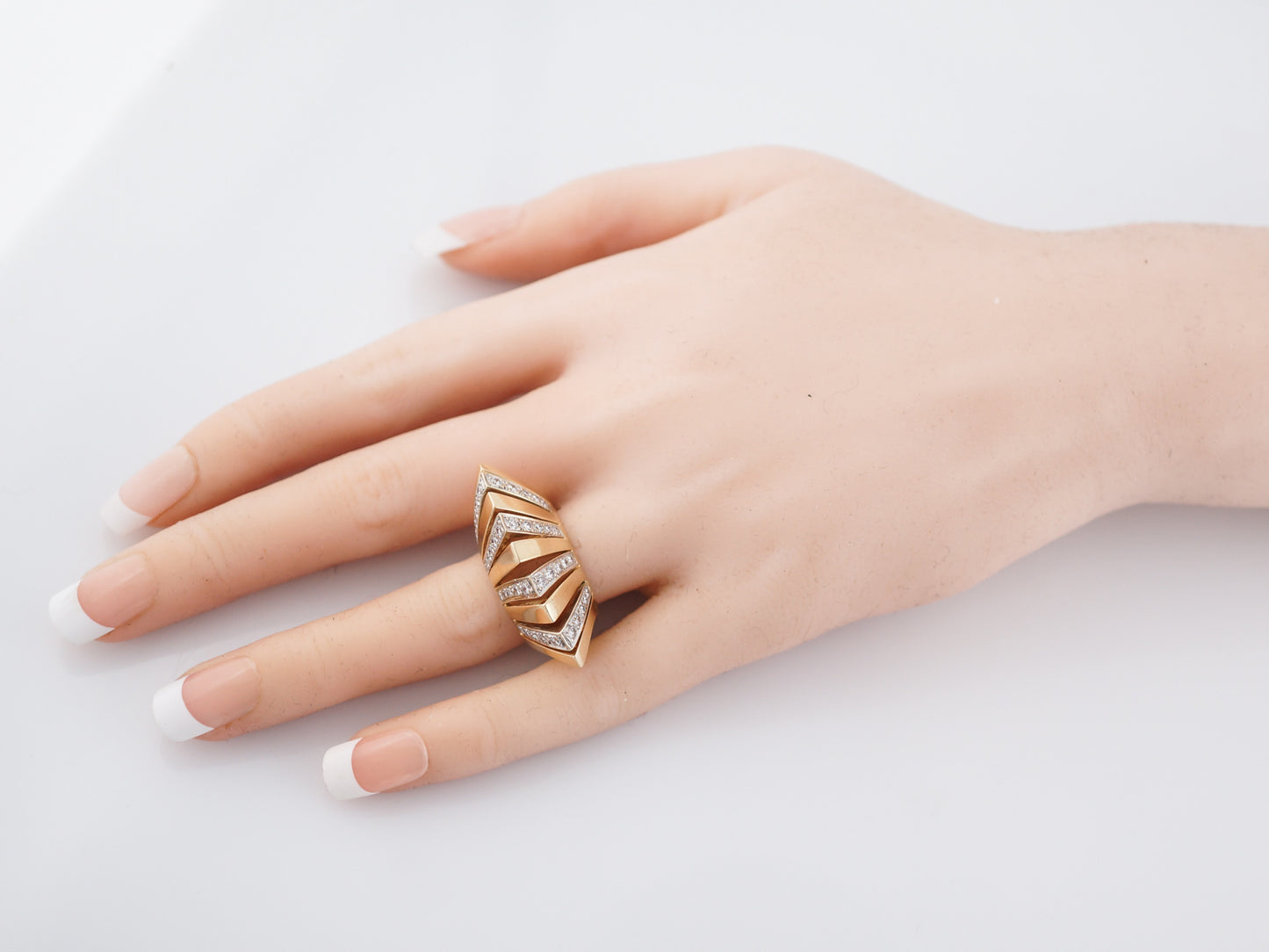 Vintage Right Hand Ring Mid-Century .80 Round Brilliant Cut Diamonds in 14k Yellow Gold