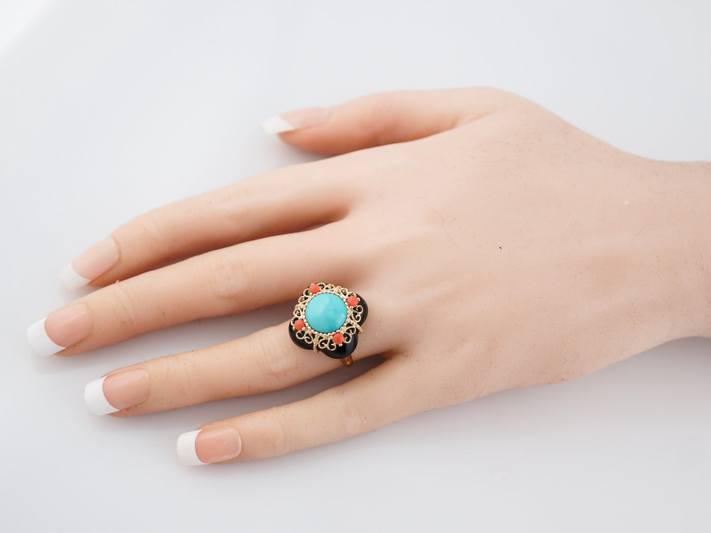 Vintage Cocktail Ring Mid-Century 2.30 Cabochon Cut Turquoise in 14k Yellow Gold