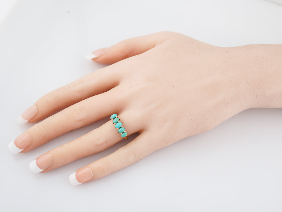 Antique Right Hand Ring Victorian 1.00 Cabochon Cut Turquoise in 14k Yellow Gold