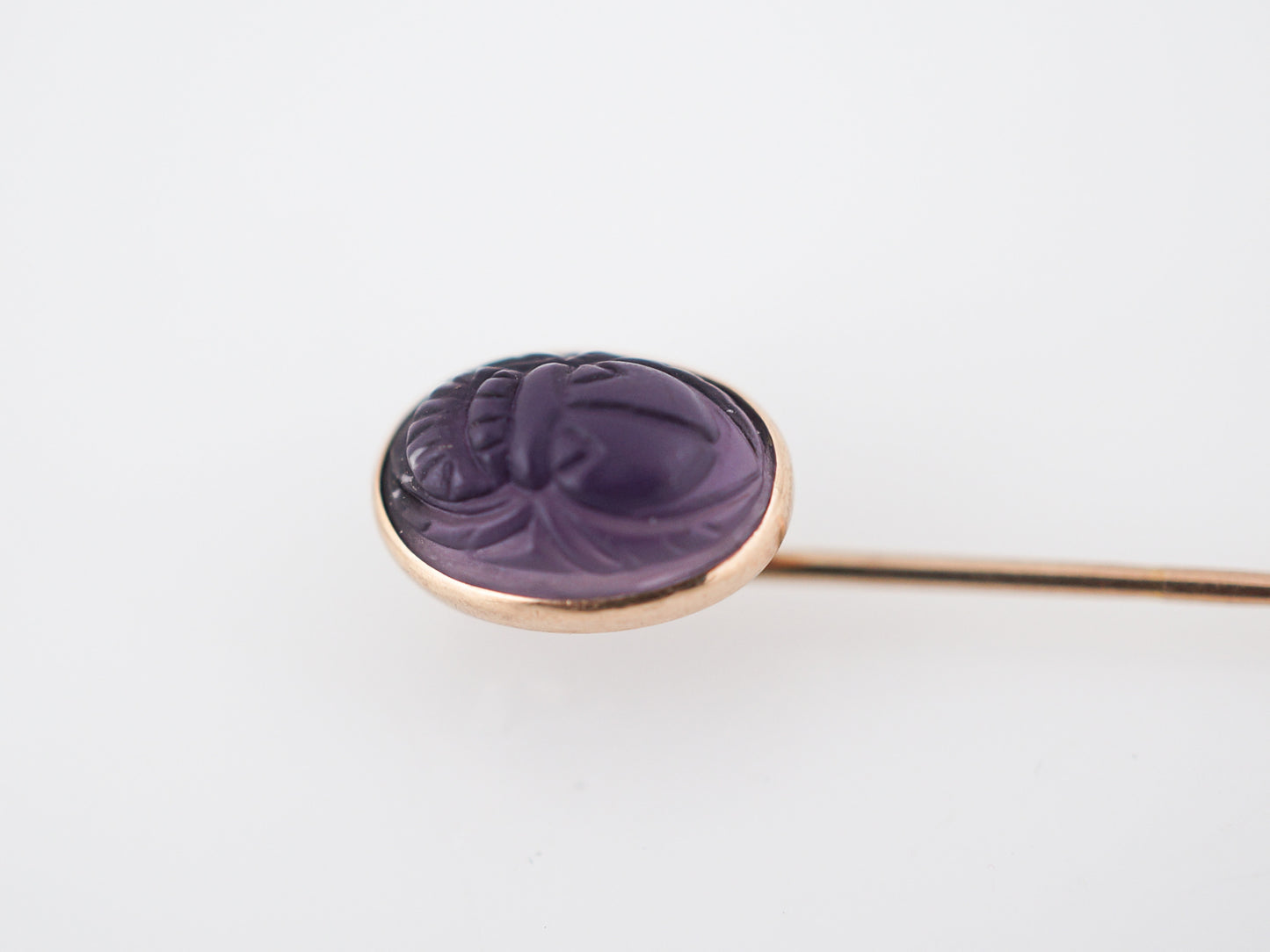 Antique Scarab Stick Pin Victorian 1.48 Carved Cabochon Amethyst in 14k Yellow Gold