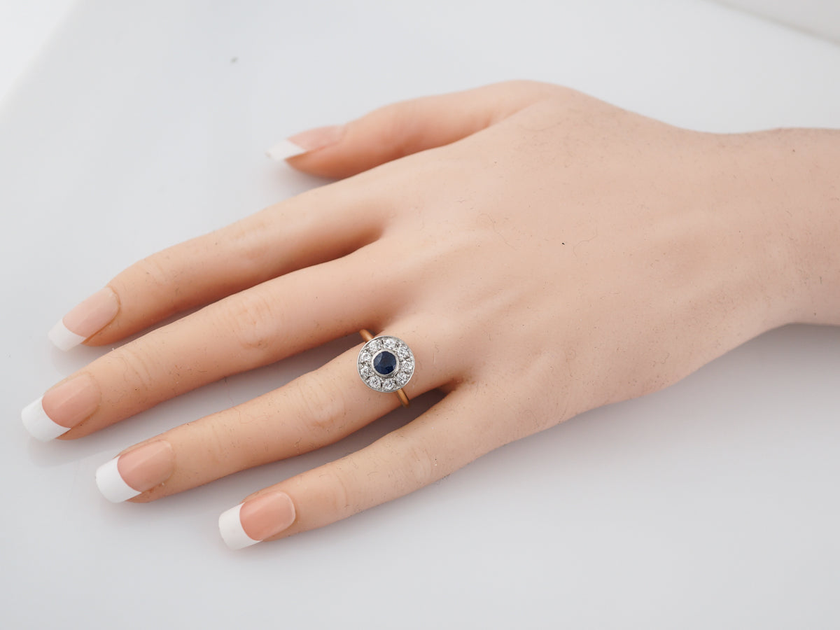 Antique Engagement Ring Victorian .55 Round Cut Sapphire in 14k White and Yellow Gold