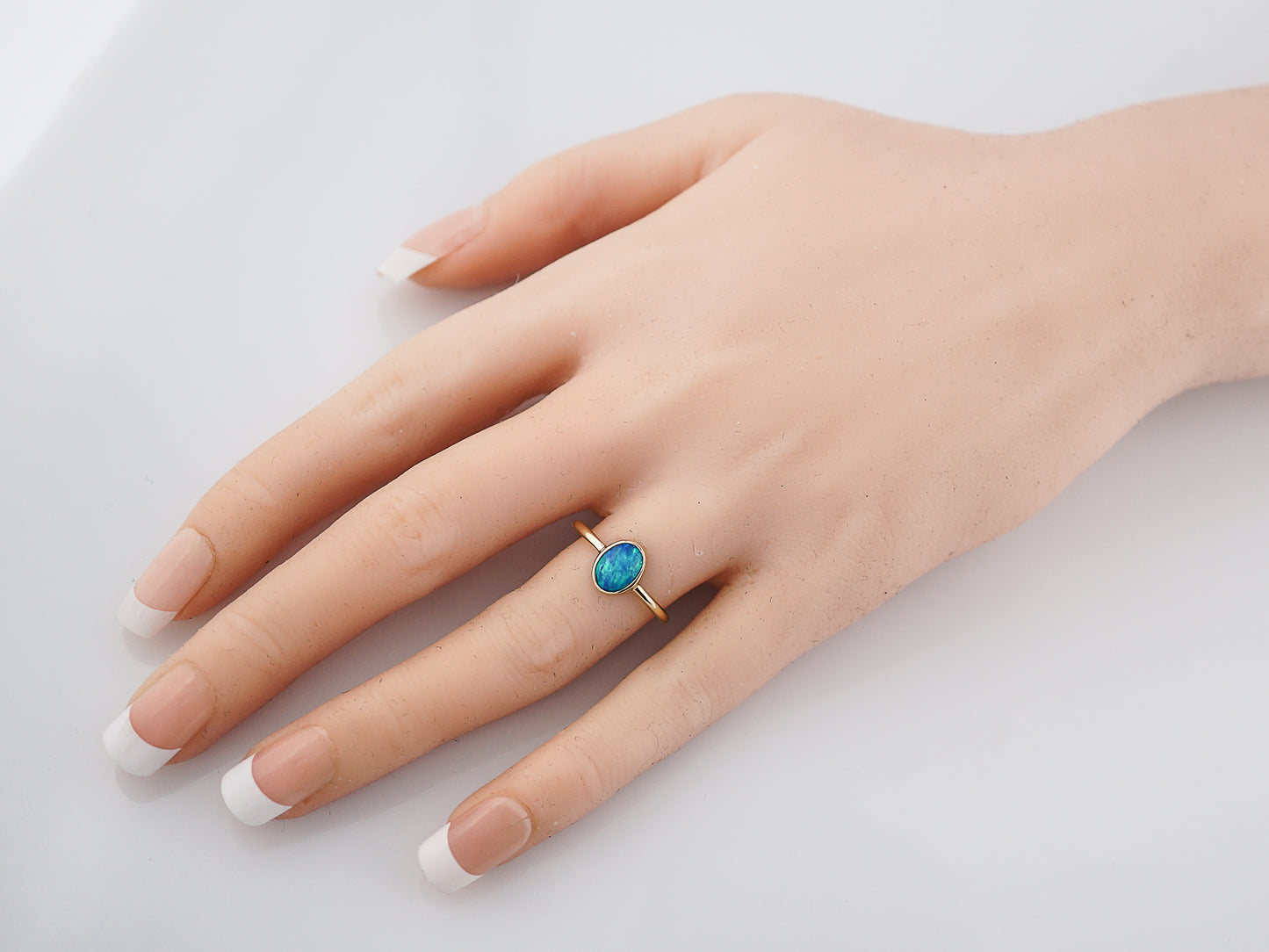 Right Hand Ring Modern .52 Cabochon Cut Opal in 14k Yellow Gold