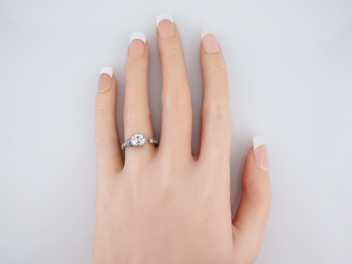 Old Mine Cushion Diamond Serpentine Ring in Platinum