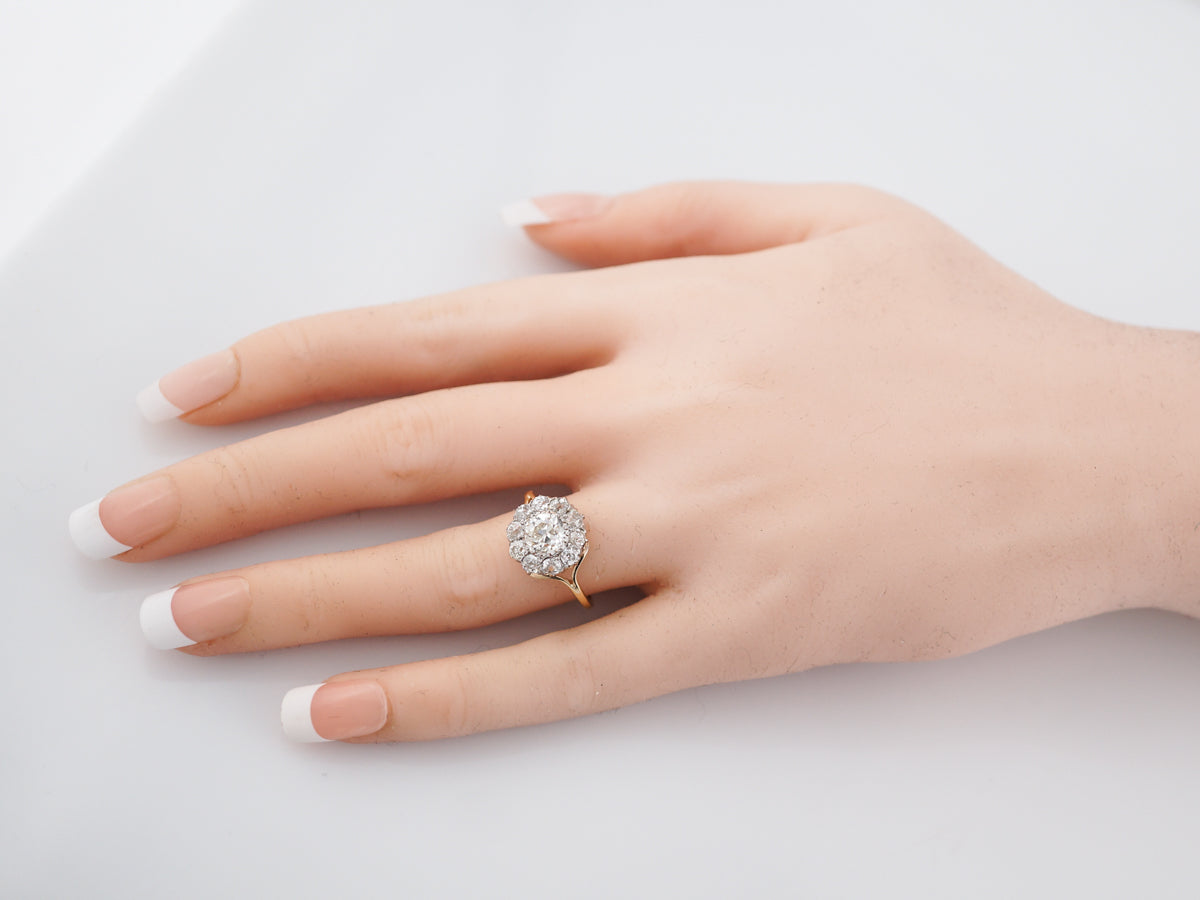 Antique Engagement Ring Victorian 1.09 Old Mine Cushion Cut Diamond in 14K Yellow Gold