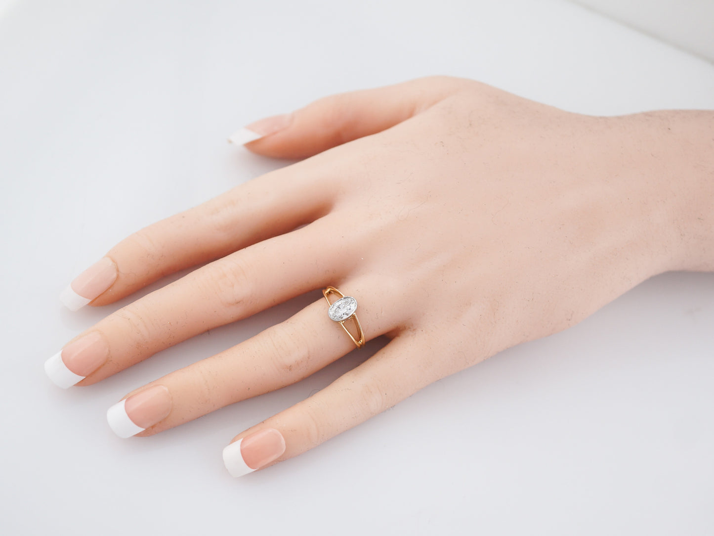 Engagement Ring Modern .63 Oval Cut Diamond in 14K Yellow Gold & Platinum