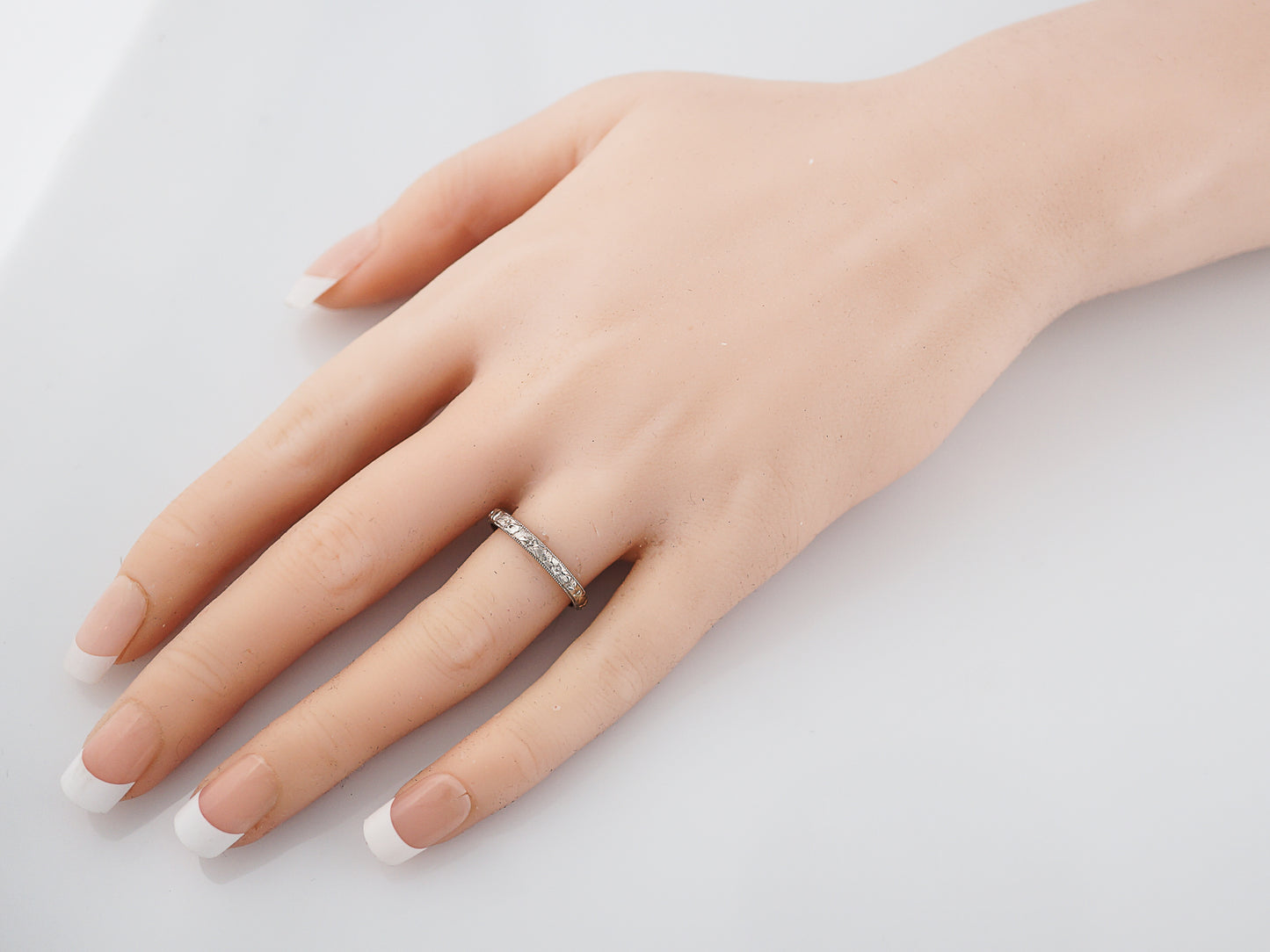 Antique Wedding Band Art Deco Orange Blossom in 14k White Gold