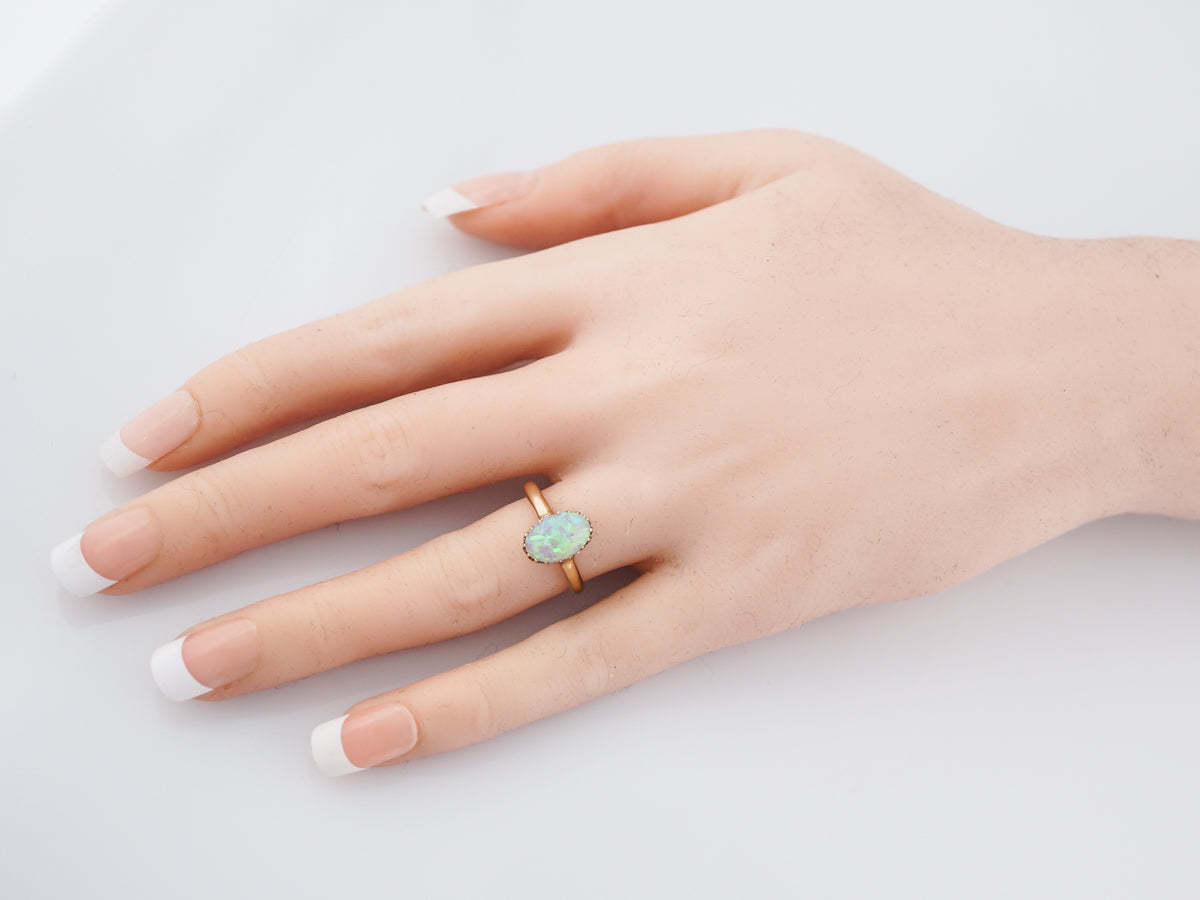 Antique Right Hand Ring Victorian 6.42 Cabochon Cut Opal in 14k Yellow Gold