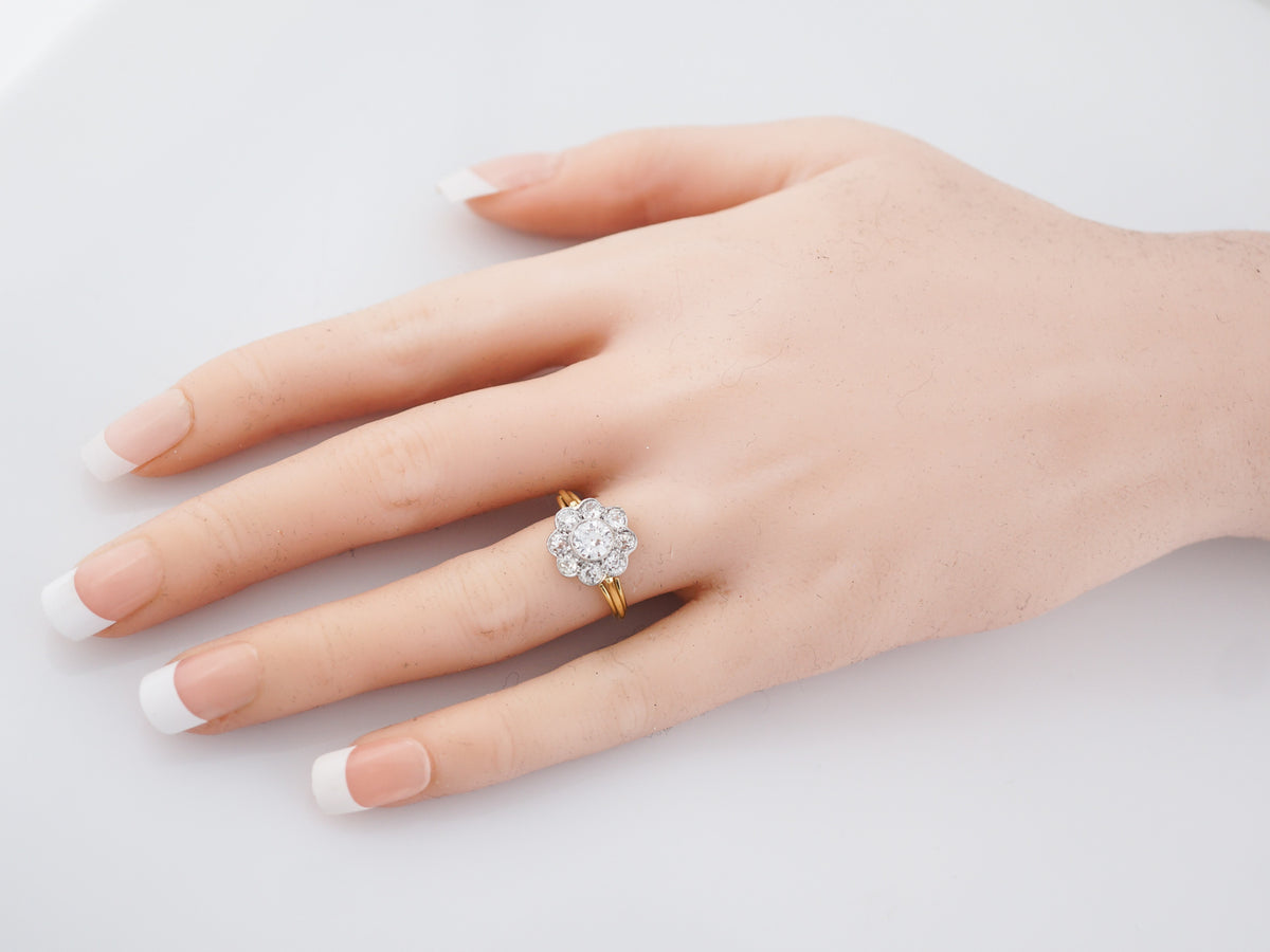 Antique Engagement Ring Victorian GIA .55 Old European Cut Diamond in 18K Yellow Gold & White Gold
