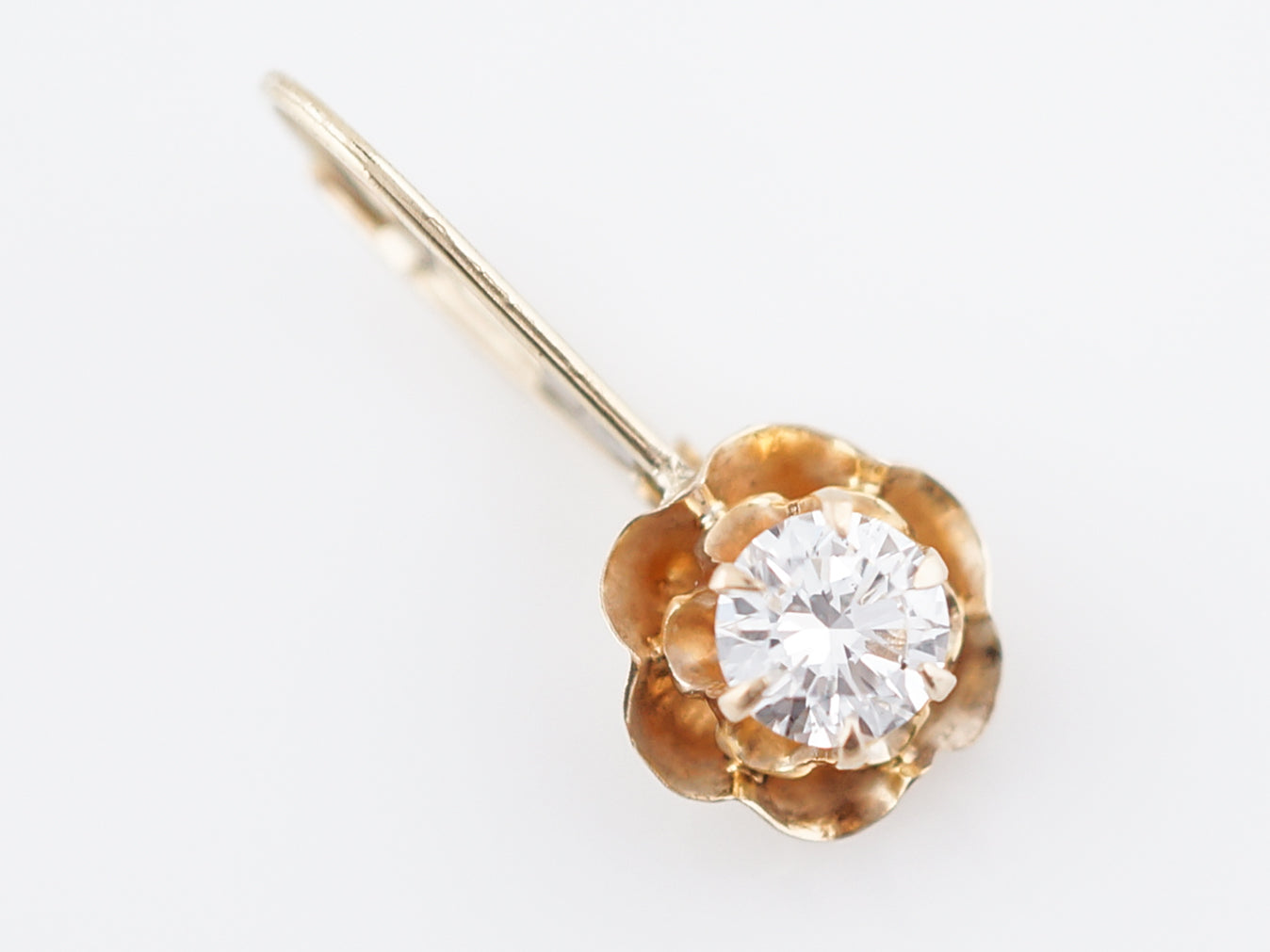 Antique Dangle Tulip Earrings Victorian 1.00 Round Brilliant Cut Diamonds in 14K Yellow Gold