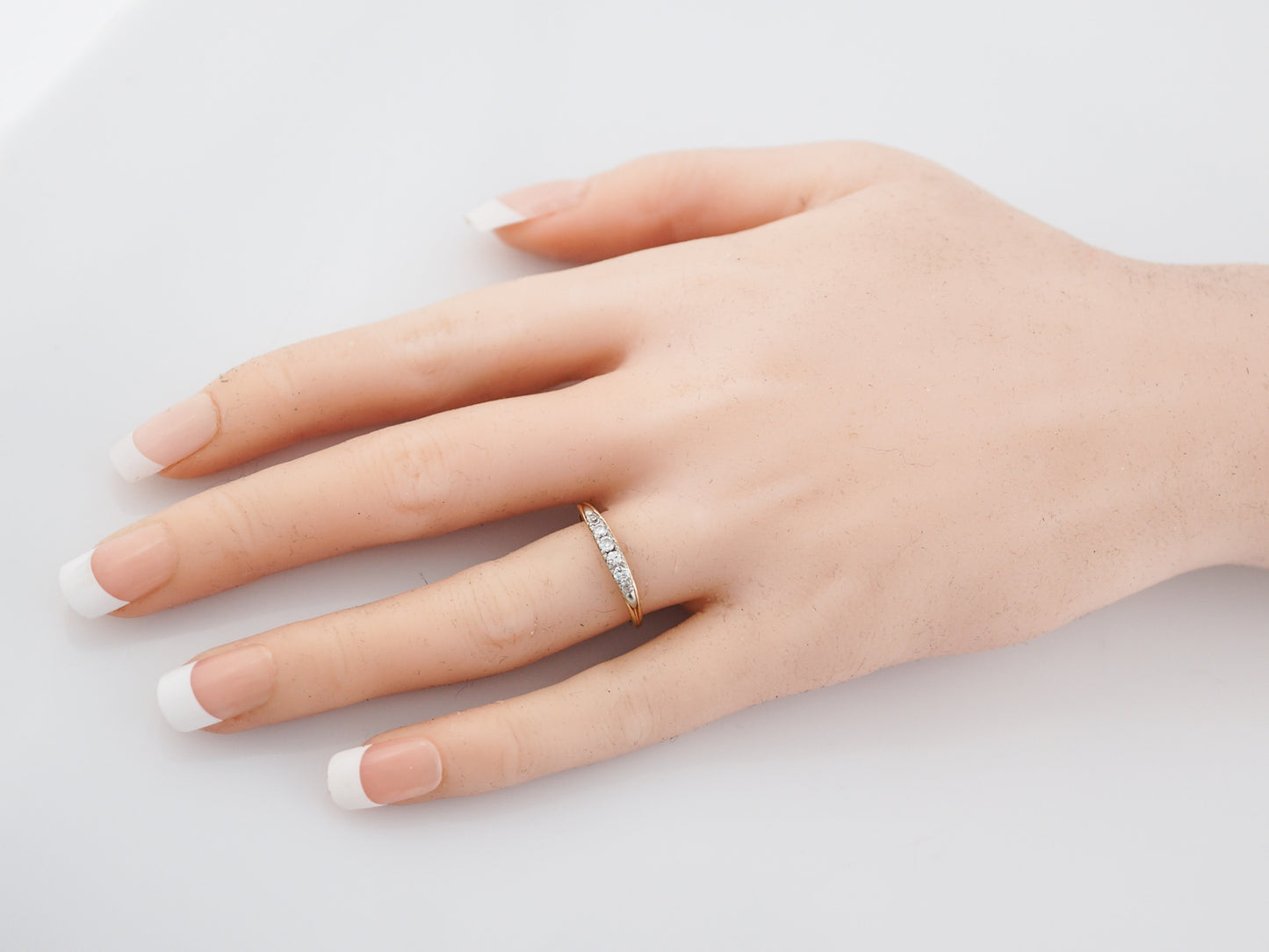 Vintage Wedding Band Retro .15 Round Brilliant Cut Diamonds in 14K Yellow & White Gold