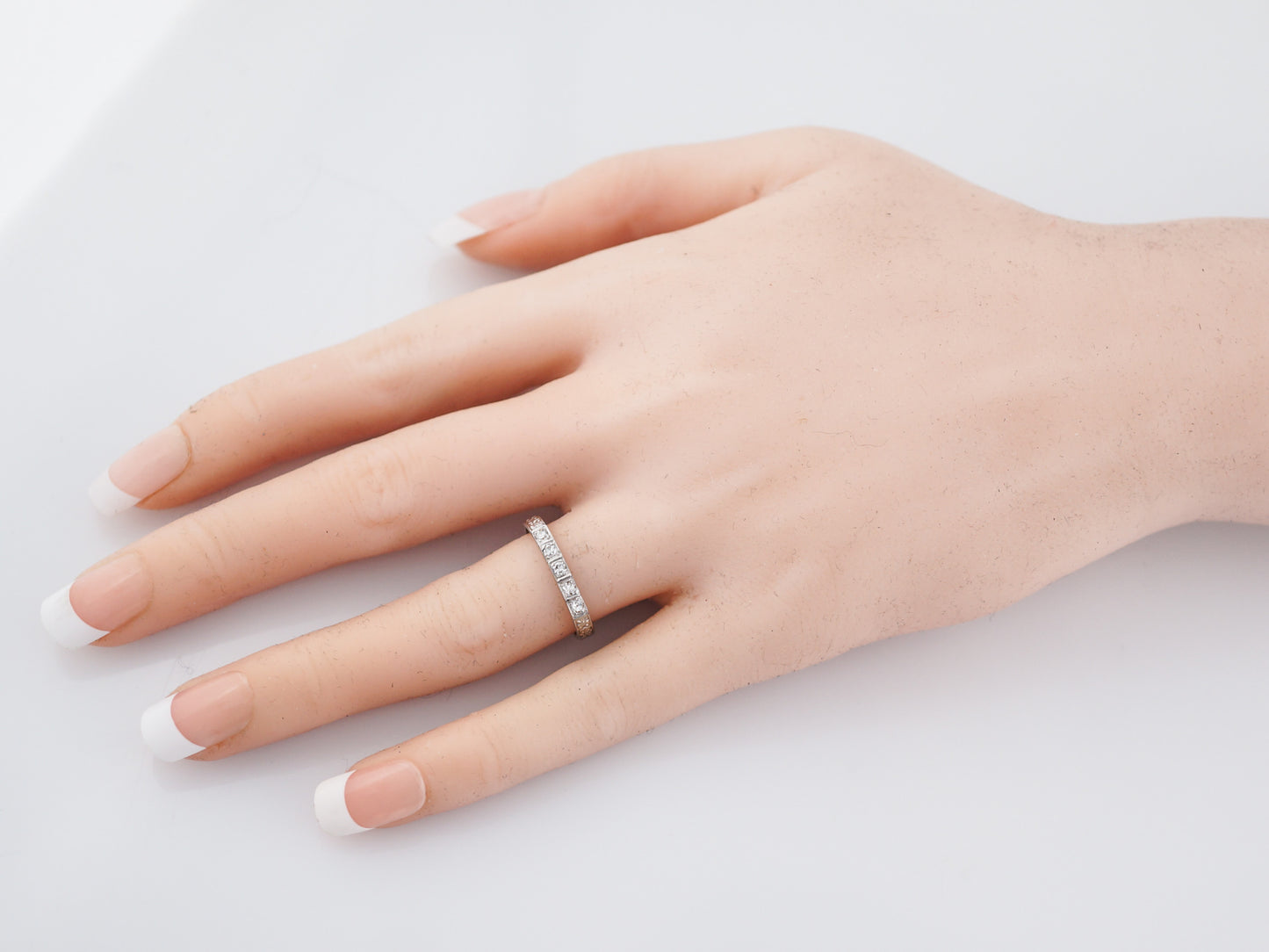 Antique Wedding Band Art Deco .15 Single Cut Diamonds in 18K White Gold