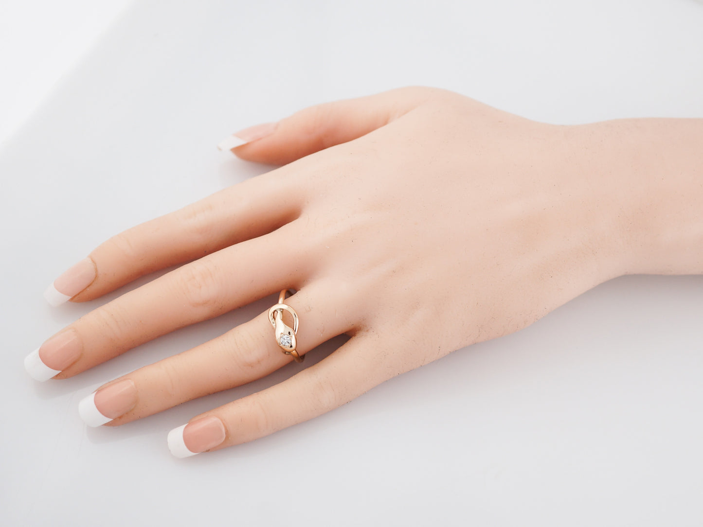 Antique Snake Right Hand Ring Victorian .07 Transitional Cut Diamond in 14K Rose Gold