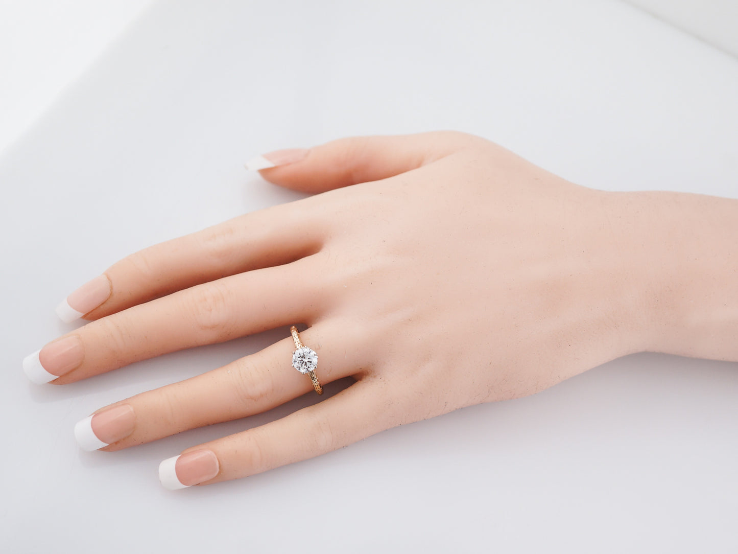 Antique Engagement Ring Victorian .91 Round Brilliant Cut Diamond in 14K Yellow Gold