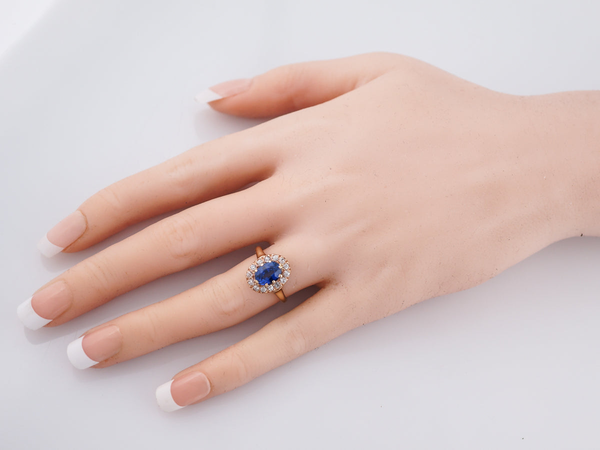 Vintage Old Mine Cut Sapphire & Diamond Engagement Ring