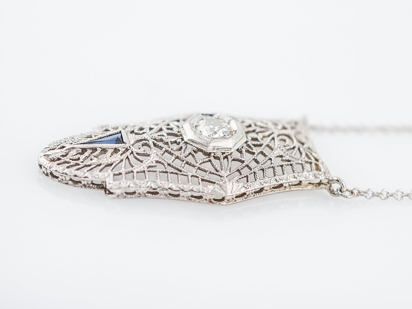 Antique Necklace Art Deco .25 Old European Cut Diamond in 14K White Gold